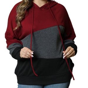 RED GRAY BLACK COLOR BLOCK DRAWSTRING HOODIE SIZE 3X 22-24